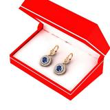 1.00 Carat (ctw) 10K Yellow Gold Round Blue Sapphire & White Diamond Ladies Halo Style Circle Dangling Drop Earrings 1 CT