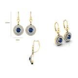 1.00 Carat (ctw) 10K Yellow Gold Round Blue Sapphire & White Diamond Ladies Halo Style Circle Dangling Drop Earrings 1 CT