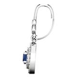 1.00 Carat (ctw) 14K White Gold Round Blue Sapphire & White Diamond Ladies Halo Style Circle Dangling Drop Earrings 1 CT
