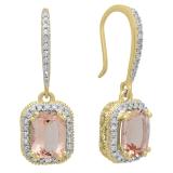 2.90 Carat (ctw) 10K Yellow Gold Cushion Cut Morganite & Round Cut White Diamond Ladies Halo Style Dangling Drop Earrings