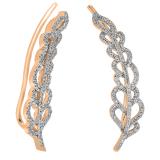 0.35 Carat (ctw) 10K Rose Gold Round Cut White Diamond Ladies Leaves Ear Cuff Crawler Climber Earrings 1/3 CT