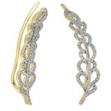 0.35 Carat (ctw) 10K Yellow Gold Round Cut White Diamond Ladies Leaves Ear Cuff Crawler Climber Earrings 1/3 CT