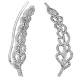 0.35 Carat (ctw) 14K White Gold Round Cut White Diamond Ladies Leaves Ear Cuff Crawler Climber Earrings 1/3 CT