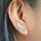 0.35 Carat (ctw) 14K White Gold Round Cut White Diamond Ladies Leaves Ear Cuff Crawler Climber Earrings 1/3 CT
