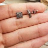 0.48 Carat (ctw) Sterling Silver Round Black Diamond Dice Shape Ice Cube Mens Hip Hop Iced Stud Earrings 1/2 CT