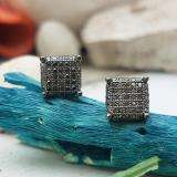 0.48 Carat (ctw) Sterling Silver Round Black Diamond Dice Shape Ice Cube Mens Hip Hop Iced Stud Earrings 1/2 CT