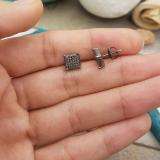 0.48 Carat (ctw) Sterling Silver Round Black Diamond Dice Shape Ice Cube Mens Hip Hop Iced Stud Earrings 1/2 CT