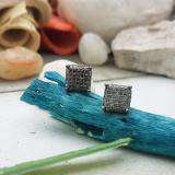 0.48 Carat (ctw) Sterling Silver Round Black Diamond Dice Shape Ice Cube Mens Hip Hop Iced Stud Earrings 1/2 CT