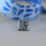 0.03 Carat (ctw) Black Rhodium Plated Sterling Silver Round Black Diamond V-Prong Square Shape Mens Hip Hop Iced Stud Earring(1PC ONLY)