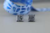 0.07 Carat (ctw) Black Rhodium Plated Sterling Silver Round Black Diamond V-Prong Square Shape Mens Hip Hop Iced Stud Earrings