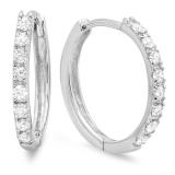 0.20 Carat (ctw) 10K White Gold Round White Diamond Ladies Huggie Hoop Earrings 1/5 CT