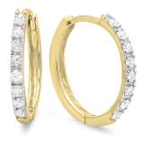 0.20 Carat (ctw) 10K Yellow Gold Round White Diamond Ladies Huggie Hoop Earrings 1/5 CT