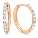 0.20 Carat (ctw) 14K Rose Gold Round White Diamond Ladies Huggie Hoop Earrings 1/5 CT