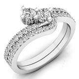 0.70 Carat (ctw) 14K White Gold Round White Diamond Ladies Two Stone Bypass Style Bridal Engagement Ring Set