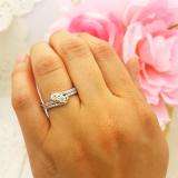 0.70 Carat (ctw) 14K White Gold Round White Diamond Ladies Two Stone Bypass Style Bridal Engagement Ring Set
