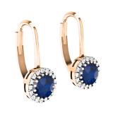 0.90 Carat (ctw) 10K Rose Gold Round Blue Sapphire & White Diamond Ladies Halo Style Dangling Drop Earrings