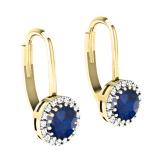0.90 Carat (ctw) 10K Yellow Gold Round Blue Sapphire & White Diamond Ladies Halo Style Dangling Drop Earrings