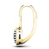 0.90 Carat (ctw) 10K Yellow Gold Round Blue Sapphire & White Diamond Ladies Halo Style Dangling Drop Earrings