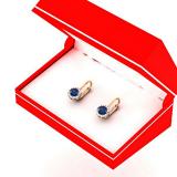 0.90 Carat (ctw) 10K Yellow Gold Round Blue Sapphire & White Diamond Ladies Halo Style Dangling Drop Earrings