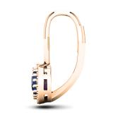 0.90 Carat (ctw) 14K Rose Gold Round Blue Sapphire & White Diamond Ladies Halo Style Dangling Drop Earrings