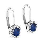 0.90 Carat (ctw) 14K White Gold Round Blue Sapphire & White Diamond Ladies Halo Style Dangling Drop Earrings