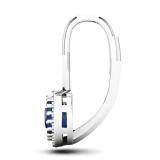 0.90 Carat (ctw) 14K White Gold Round Blue Sapphire & White Diamond Ladies Halo Style Dangling Drop Earrings