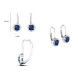 0.90 Carat (ctw) 14K White Gold Round Blue Sapphire & White Diamond Ladies Halo Style Dangling Drop Earrings