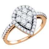 0.90 Carat (ctw) 10K Rose Gold Round Cut White Diamond Ladies Right Hand Cluster Fashion Ring