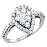 0.90 Carat (ctw) 10K White Gold Round Cut White Diamond Ladies Right Hand Cluster Fashion Ring