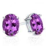 1.50 Carat (Ctw) Sterling Silver Oval Cut Amethyst Ladies Solitaire Stud Earrings 1 1/2 CT