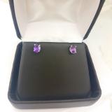 1.50 Carat (Ctw) Sterling Silver Oval Cut Amethyst Ladies Solitaire Stud Earrings 1 1/2 CT