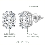 925 Sterling Silver 4 Prong Solitaire Stud Earrings, 1.30 CT Oval Cubic Zirconia in Screw Back