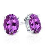 1.00 Carat (Ctw) Sterling Silver Oval Cut Amethyst Ladies Solitaire Stud Earrings 1 CT