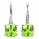 2.05 Carat (ctw) 14K White Gold Cushion Cut Peridot & Round Cut White Diamond Ladies Dangling Drop Earrings 1 CT