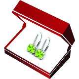 2.05 Carat (ctw) 14K White Gold Cushion Cut Peridot & Round Cut White Diamond Ladies Dangling Drop Earrings 1 CT