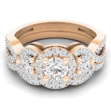 1.50 Carat (ctw) 14K Rose Gold Round White Diamond Ladies 3 Stone Halo Split Shank Swirl Bridal Engagement Ring With Matching Band Set 1 1/2 CT