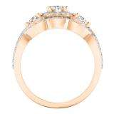 1.50 Carat (ctw) 14K Rose Gold Round White Diamond Ladies 3 Stone Halo Split Shank Swirl Bridal Engagement Ring With Matching Band Set 1 1/2 CT