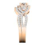 1.50 Carat (ctw) 14K Rose Gold Round White Diamond Ladies 3 Stone Halo Split Shank Swirl Bridal Engagement Ring With Matching Band Set 1 1/2 CT
