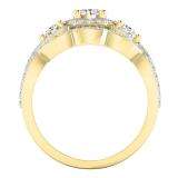 1.50 Carat (ctw) 14K Yellow Gold Round White Diamond Ladies 3 Stone Halo Split Shank Swirl Bridal Engagement Ring With Matching Band Set 1 1/2 CT