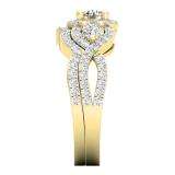 1.50 Carat (ctw) 14K Yellow Gold Round White Diamond Ladies 3 Stone Halo Split Shank Swirl Bridal Engagement Ring With Matching Band Set 1 1/2 CT