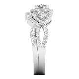 1.50 Carat (ctw) 18K White Gold Round White Diamond Ladies 3 Stone Halo Split Shank Swirl Bridal Engagement Ring With Matching Band Set 1 1/2 CT