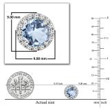 Round Aquamarine & White Diamond Halo Style Stud Earrings for Women (Diamond 0.21 ctw, Color I-J, Clarity I1-I2) in 14K White Gold in Screw Back