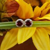 Round Garnet & White Diamond Halo Style Stud Earrings for Women (Diamond 0.21 ctw, Color I-J, Clarity I1-I2) in 14K White Gold in Screw Back