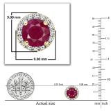 Round Ruby & White Diamond Halo Style Stud Earrings for Women (Diamond 0.21 ctw, Color I-J, Clarity I1-I2) in 14K Yellow Gold in Push Back