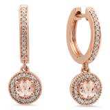 0.70 Carat (ctw) 10K Rose Gold Round Morganite & White Diamond Ladies Halo Style Dangling Drop Earrings 3/4 CT
