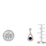 1.55 Carat (ctw) 10K Rose Gold Round Cut Blue Sapphire & White Diamond Ladies Dangling Drop Earrings 1 1/2 CT