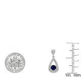 1.55 Carat (ctw) 14K White Gold Round Cut Blue Sapphire & White Diamond Ladies Dangling Drop Earrings 1 1/2 CT