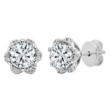 925 Sterling Silver Flower Shape Stud Earrings, 1.70 CT Round Cubic Zirconia in Push Back