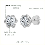 925 Sterling Silver Flower Shape Stud Earrings, 1.70 CT Round Cubic Zirconia in Push Back
