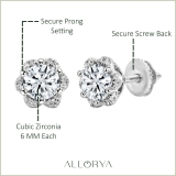 925 Sterling Silver Flower Shape Stud Earrings, 1.70 CT Round Cubic Zirconia in Screw Back